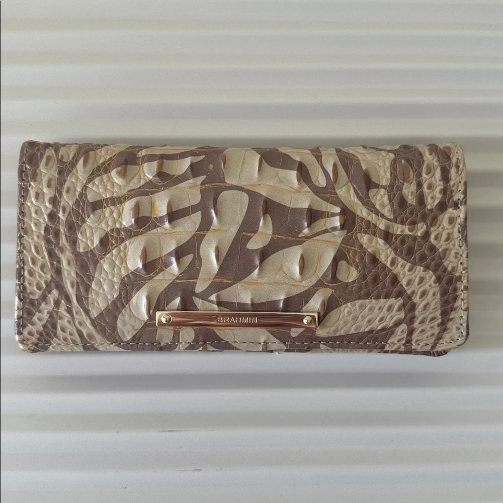 Brahmin Ady Wallet Stepping Stone Melbourne ID Genuine Leather Croc Embo Tan